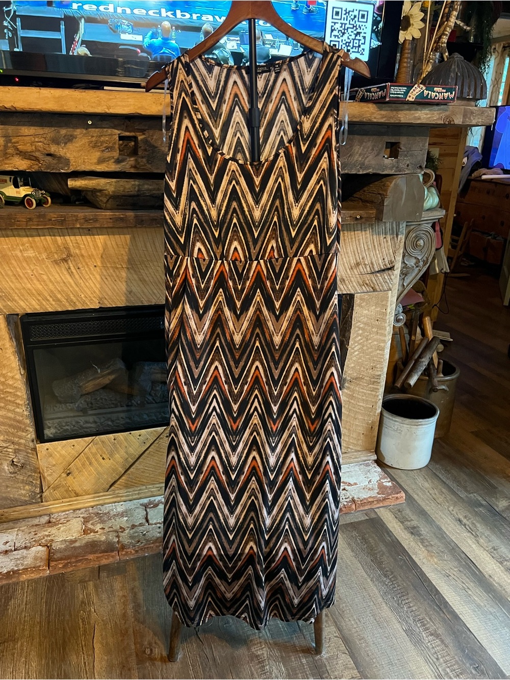 Notations Chevron Maxi Skirt in Black, Brown and Tan